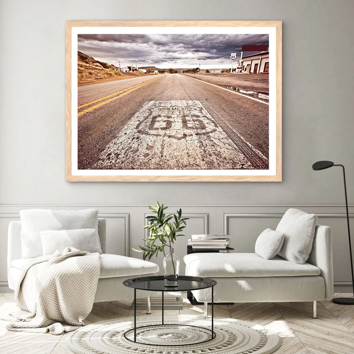 Poster in cornice rovere chiaro - La Route 66: una leggenda americana - 70x50 cm