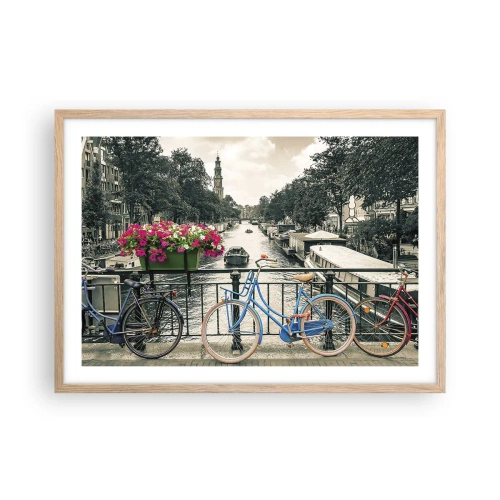 Poster in cornice rovere chiaro - I colori delle strade di Amsterdam - 70x50 cm