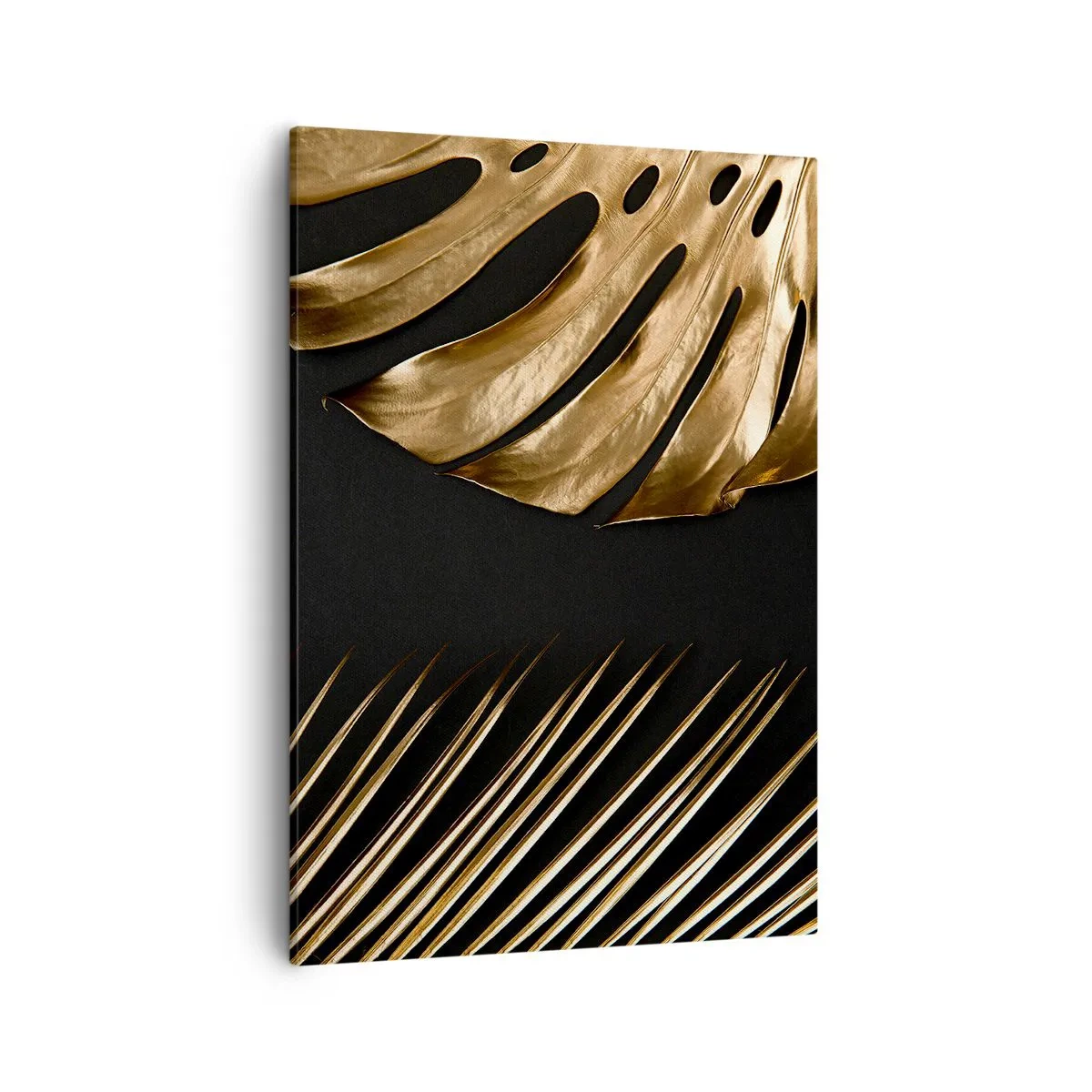 Quadro su tela - Stampe su Tela - Foglie dorate su sfondo nero - 50x70cm - Diverse, ma ugualmente care - Decorazione murale moderna per soggiorno e camera da letto ARTTOR