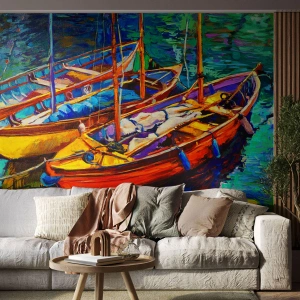 Fotomurali Premium Sand - Barche a vela colorate sull'acqua in stile pittorico - 100x70cm - Su un'acqua più densa dei colori - Decorazione murale moderna per soggiorno e camera da letto ARTTOR