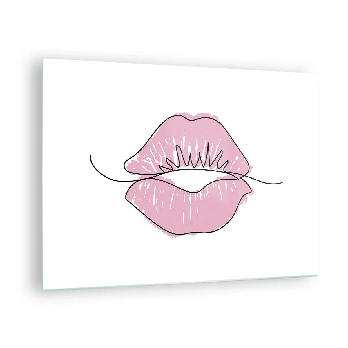 Quadro su vetro - Immagine astratta di labbra in tonalità di rosa e nero - 70x50cm - Pronti al bacio? - Decorazione murale moderna per soggiorno e camera da letto ARTTOR