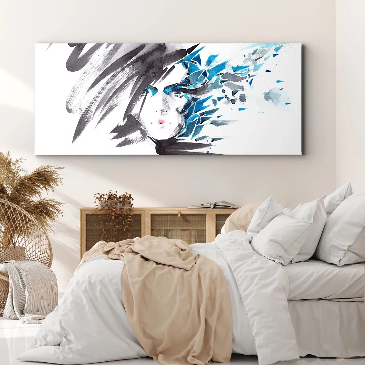 Quadro su tela - Stampe su Tela - Ritratto di sensualità in grigio e azzurro - 100x40 cm