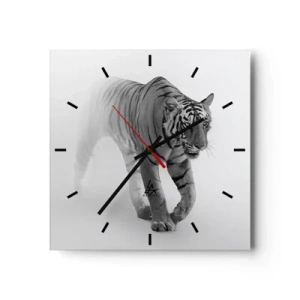 Orologio da parete - Orologio in Vetro - Una tigre che emerge dalla nebbia - 30x30cm - Incantato nella nebbia - Decorazione murale moderna per soggiorno e camera da letto ARTTOR