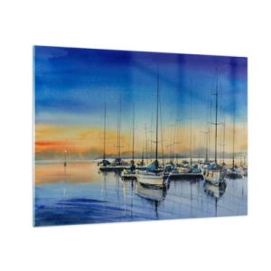 Quadro su vetro - Barche a vela nel porto al tramonto - 70x50cm - La fine di una buona giornata - Decorazione murale moderna per soggiorno e camera da letto ARTTOR