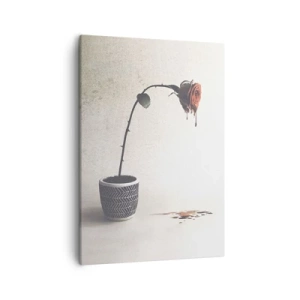 Quadro su tela - Stampe su Tela - Una rosa rossa in un vaso con gocce di tintura su uno sfondo bianco - 50x70cm - Rosa dolorosa - Decorazione murale moderna per soggiorno e camera da letto ARTTOR
