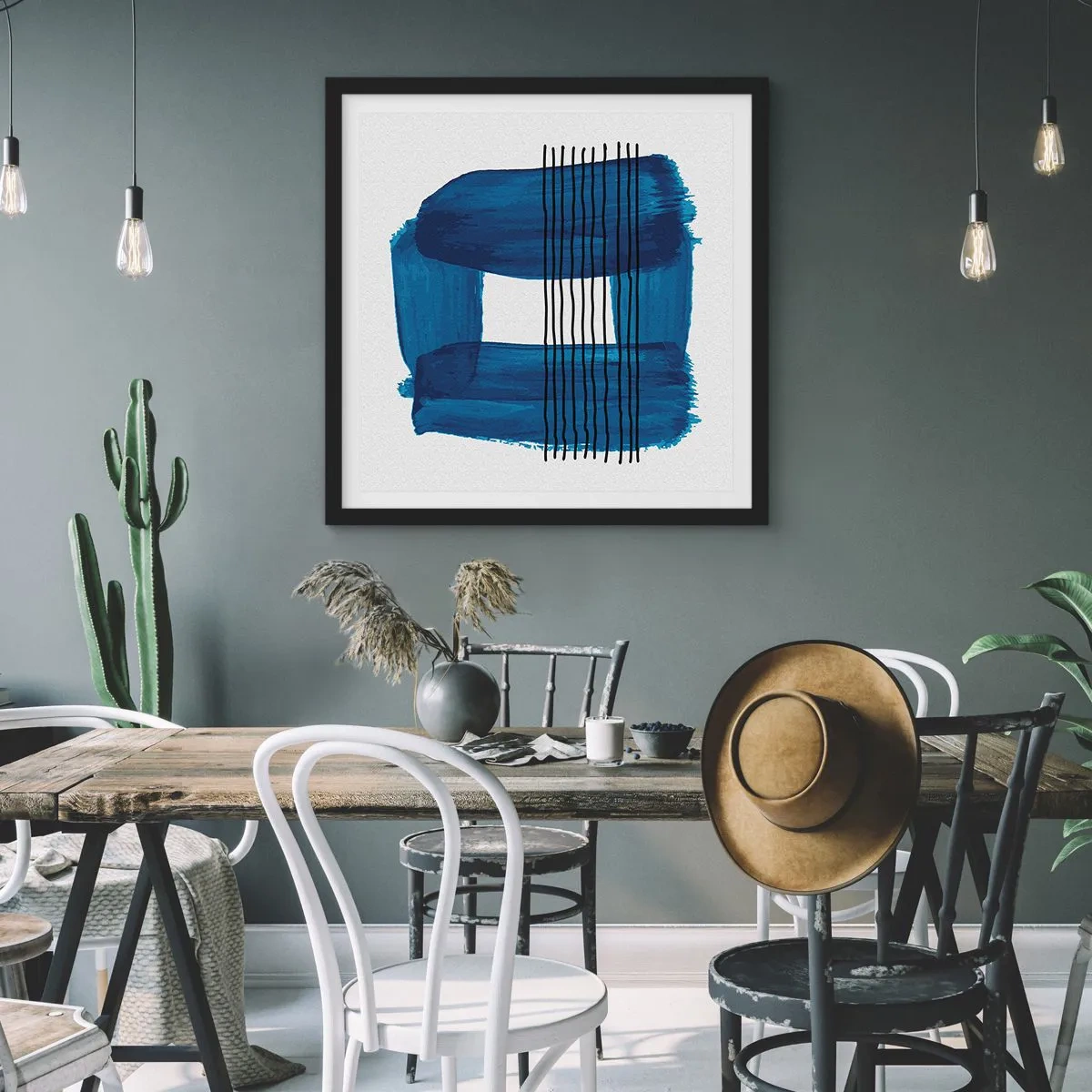 Poster in cornice nera - Composizione blu e nera - 40x40 cm