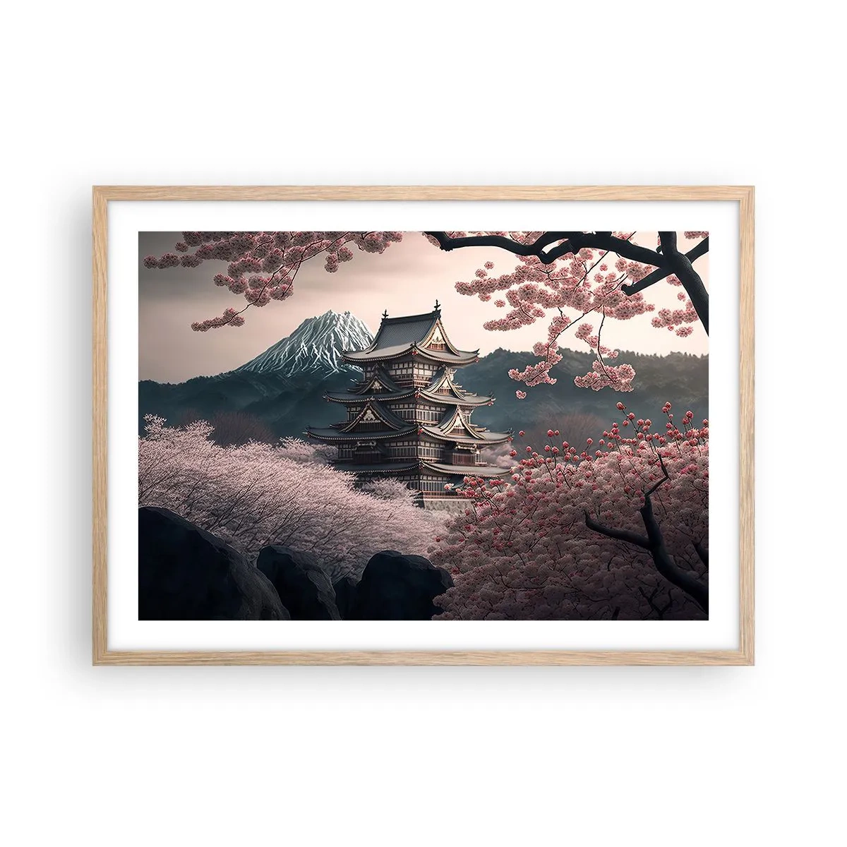 Poster in cornice rovere chiaro - Il Paese dei ciliegi in fiore - 70x50 cm