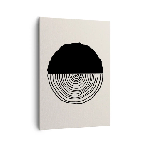 Quadro su tela - Stampe su Tela - Un motivo astratto in bianco e nero ispirato a una sezione trasversale di legno con una divisione geometrica. - 50x70cm - A metà - Decorazione murale moderna per soggiorno e camera da letto ARTTOR