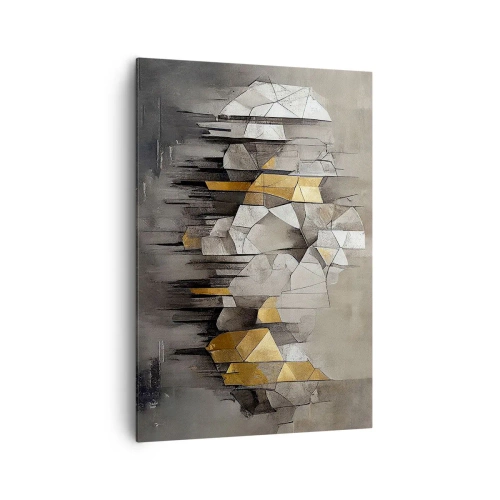 Quadro su tela - Stampe su Tela - Astrazione geometrica nei toni dell'oro e del grigio - 70x100cm - Composizione di ghiaccio e luce - Decorazione murale moderna per soggiorno e camera da letto ARTTOR