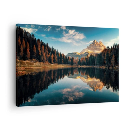 Quadro su tela - Stampe su Tela - Paesaggio montano con lago e foresta - 70x50cm - Paesaggio doppio - Decorazione murale moderna per soggiorno e camera da letto ARTTOR