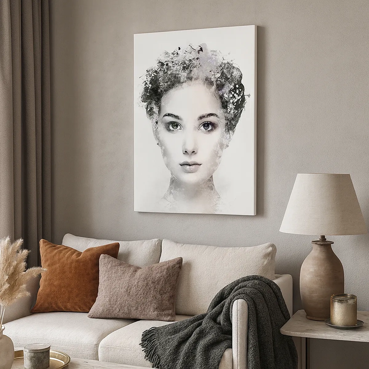 Quadro su tela - Stampe su Tela - Un ritratto artistico di una donna con delicati accenti astratti. - 50x70cm - Ritratto estremamente alla moda - Decorazione murale moderna per soggiorno e camera da letto ARTTOR