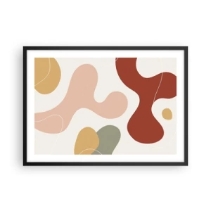 Poster in cornice nera - Una composizione astratta in tonalità pastello con forme dinamiche. - 70x50cm - Ghirigori - Decorazione murale moderna per soggiorno e camera da letto ARTTOR