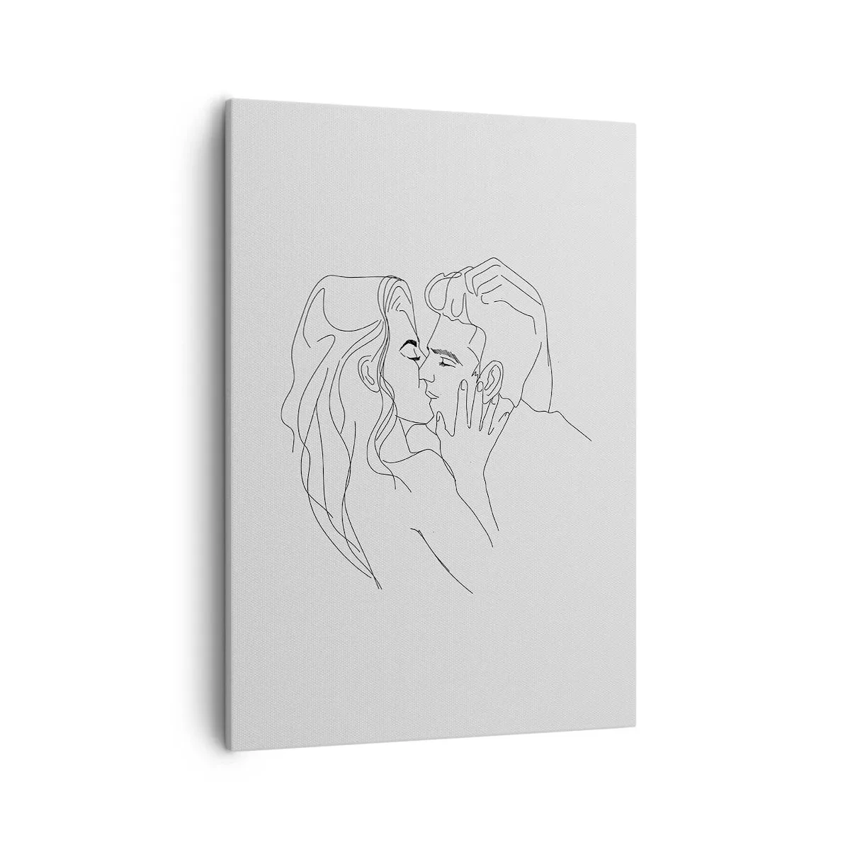 Quadro su tela - Stampe su Tela - Il contorno di una coppia che si bacia su uno sfondo chiaro - 50x70cm - La stessa linea - Decorazione murale moderna per soggiorno e camera da letto ARTTOR