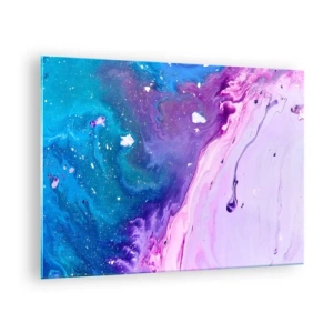 Quadro su vetro - Una composizione astratta con un mix di colori viola, blu e rosa. - 70x50cm - Yin e yang - Decorazione murale moderna per soggiorno e camera da letto ARTTOR