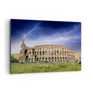 Quadro su tela - Stampe su Tela - Il Colosseo a Roma illuminato dai fulmini - 100x70cm - Arena di combattimenti - Decorazione murale moderna per soggiorno e camera da letto ARTTOR