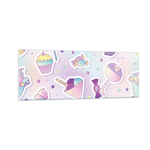 Quadro su vetro - Motivi pastello con dolci e dessert - 140x50cm - Ogni giorno è il mio compleanno - Decorazione murale moderna per soggiorno e camera da letto ARTTOR