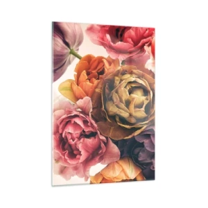 Quadro su vetro - Un primo piano di un bouquet di fiori multicolori - 50x70cm - La festa della vita - Decorazione murale moderna per soggiorno e camera da letto ARTTOR