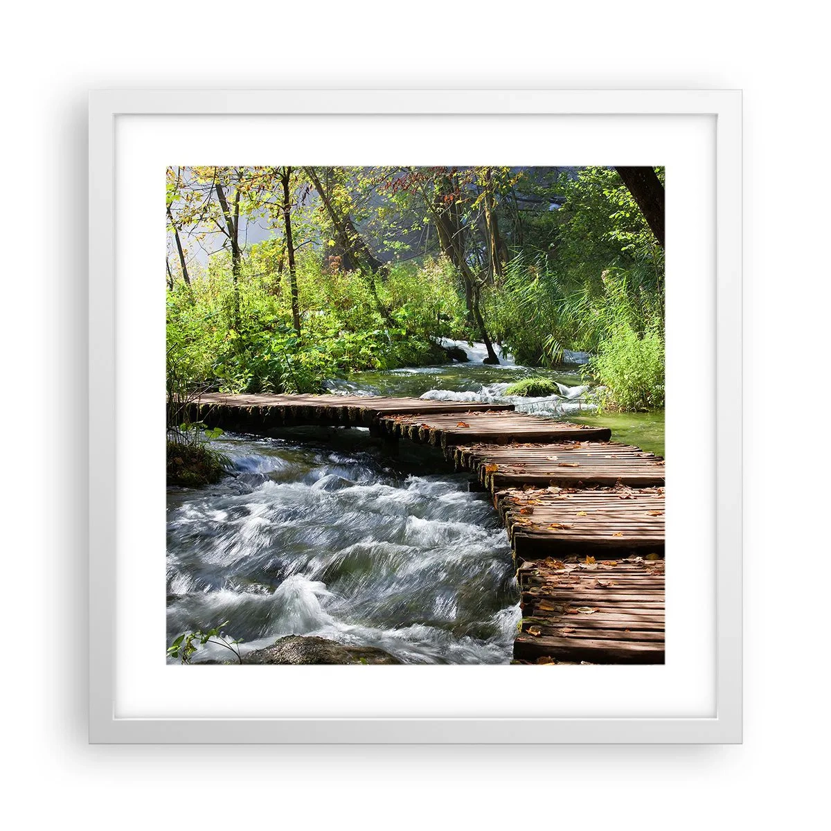 Poster in cornice bianca - Sulla cascata spumeggiante - 40x40 cm