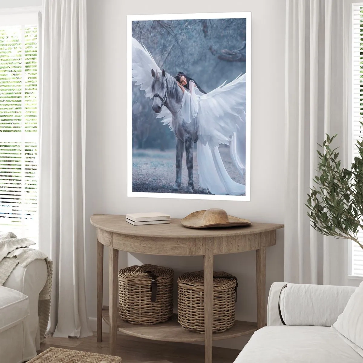Poster - Pegaso con ali bianche e figura eterea - 50x70cm - Momento ispirato - Decorazione murale moderna per soggiorno e camera da letto ARTTOR