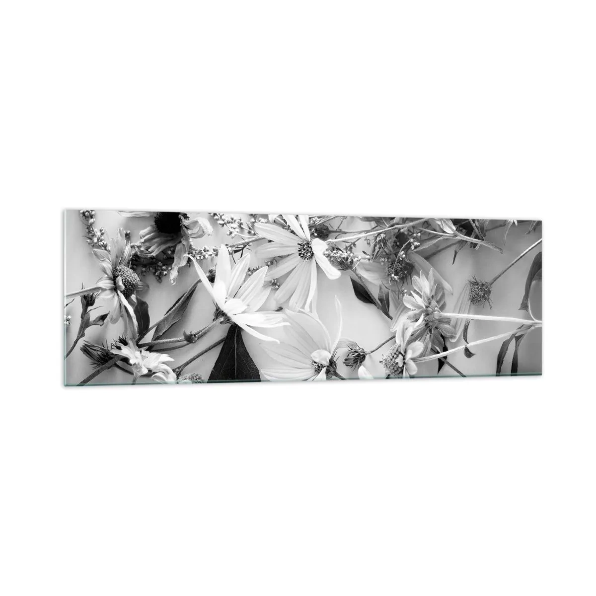 Quadro su vetro - Composizioni floreali in bianco e nero in uno stile artistico sottile - 160x50cm - Un non bouquet di fiori - Decorazione murale moderna per soggiorno e camera da letto ARTTOR