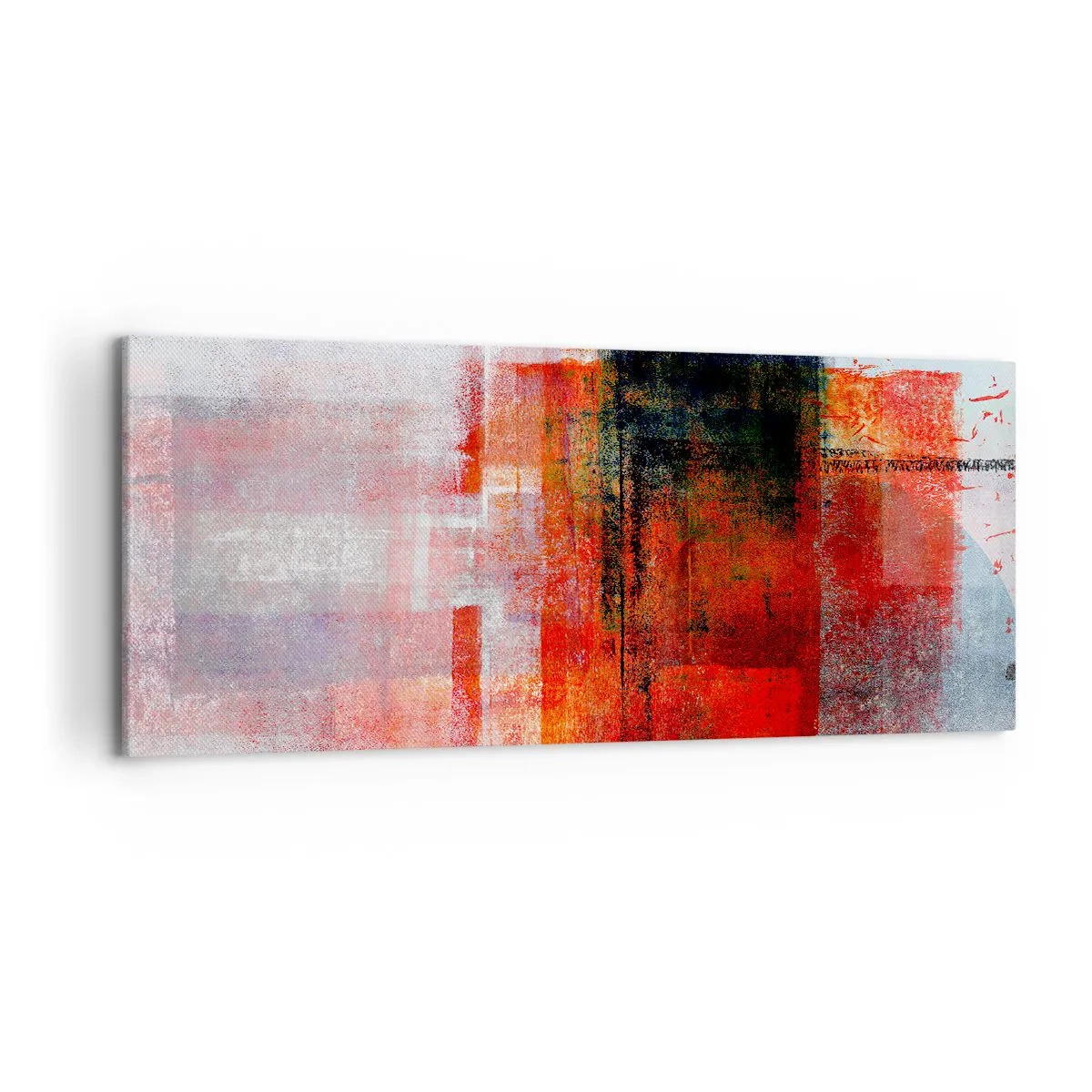 Quadro su tela - Stampe su Tela - Composizione geometrica astratta con accenti rossi e arancioni - 120x50cm - Composizione arroventata - Decorazione murale moderna per soggiorno e camera da letto ARTTOR