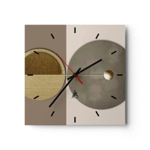 Orologio da parete - Orologio in Vetro - Cerchi astratti nei toni dell'oro e del beige - 30x30cm - Equilibrio perfetto - Decorazione murale moderna per soggiorno e camera da letto ARTTOR