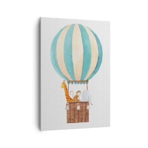 Quadro su tela - Stampe su Tela - Un palloncino con simpatici animali dai colori pastello - 70x100cm - Una gita fantastica - Decorazione murale moderna per soggiorno e camera da letto ARTTOR