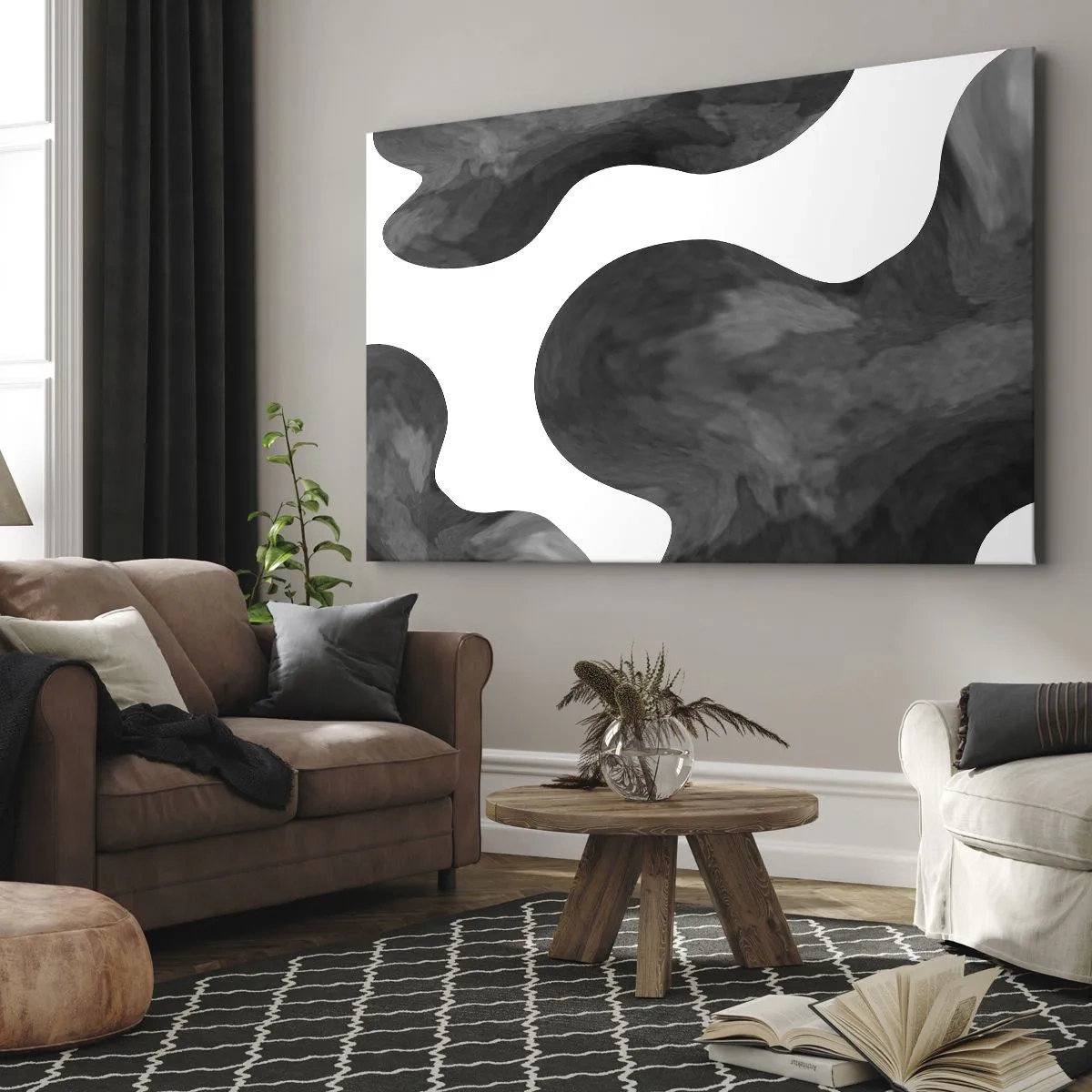 Quadro su tela - Stampe su Tela - Motivo astratto nei toni del grigio e del bianco - 70x50cm - Via Lattea - Decorazione murale moderna per soggiorno e camera da letto ARTTOR