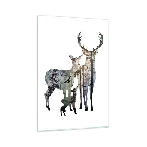 Quadro su vetro - Paesaggio forestale nelle sagome dei cervi - 80x120cm - Foto di famiglia - Decorazione murale moderna per soggiorno e camera da letto ARTTOR