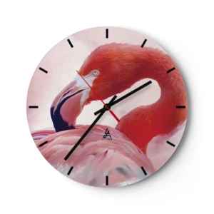 Orologio da parete - Orologio in Vetro - Fenicottero nei toni pastello del rosa e del rosso - 30x30cm - Bellezza alata - Decorazione murale moderna per soggiorno, cucina e camera da letto ARTTOR
