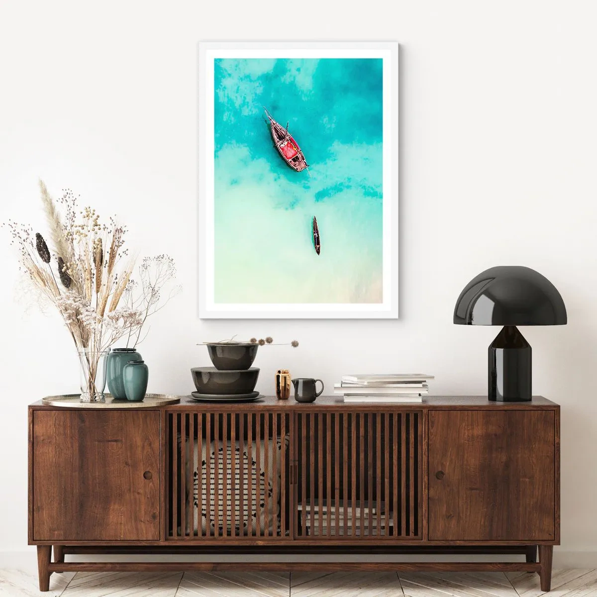 Poster in cornice bianca - Nelle spiagge di Zanzibar, quando c'è troppa acqua... - 61x91 cm