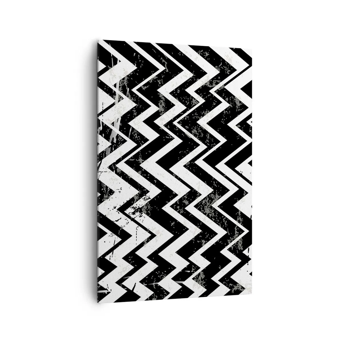 Quadro su tela - Stampe su Tela - Motivo a zigzag bianco e nero con abrasioni artistiche - 80x120cm - Zig-bianco, zag-nero - Decorazione murale moderna per soggiorno e camera da letto ARTTOR