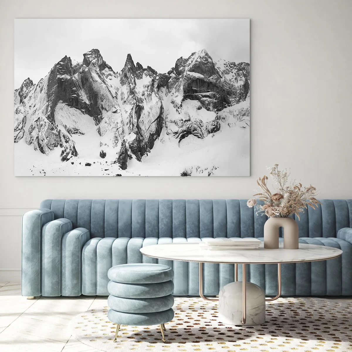 Quadro su vetro - Cime innevate bianche e nere - 120x80cm - Cresta minacciosa di granito - Decorazione murale moderna per soggiorno e camera da letto ARTTOR