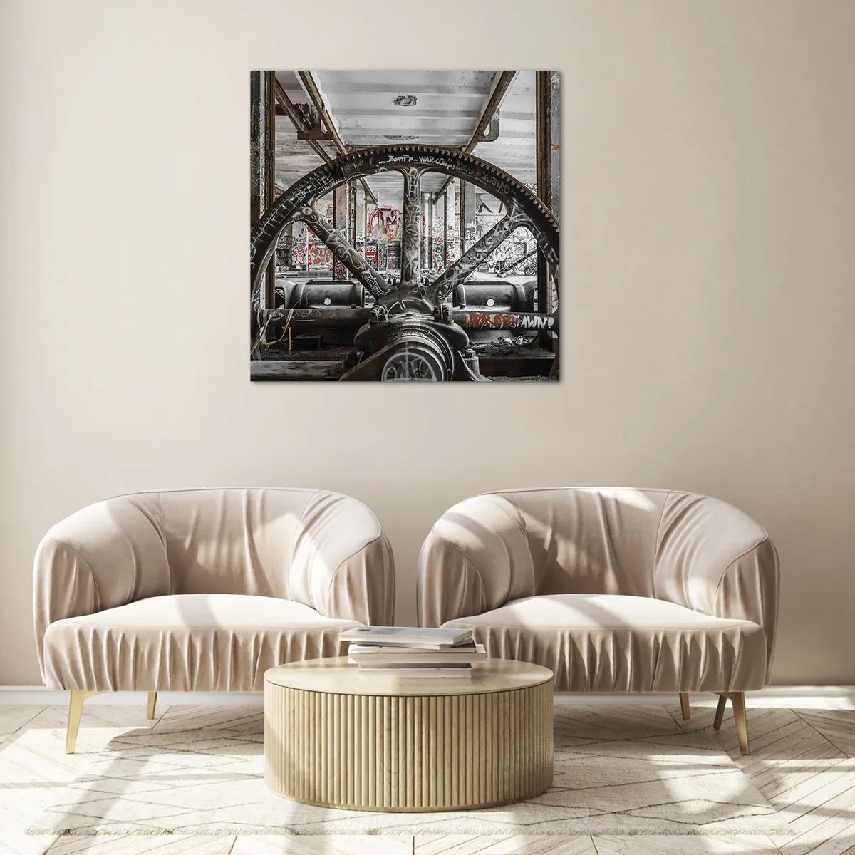 Quadro su vetro - La vita segreta della fabbrica - 50x50 cm