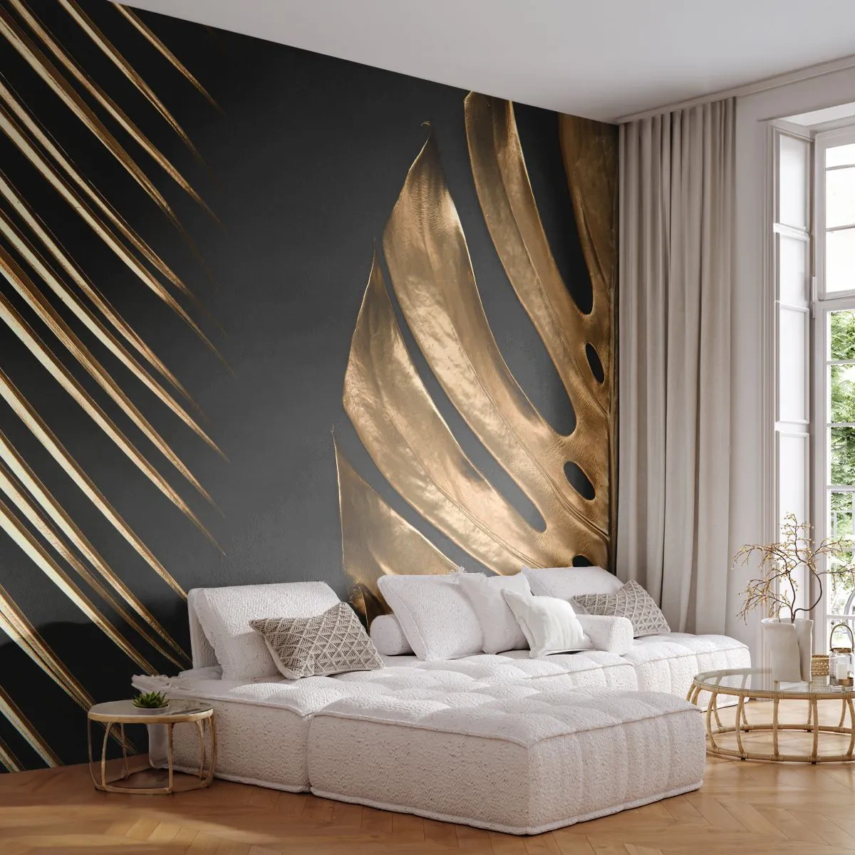 Fotomurali Premium Sand - Diverse, ma ugualmente care - Foglia di palma, Foglia di Monstera, Astrazione - 100x70 cm