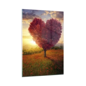 Quadro su vetro - Albero a forma di cuore al tramonto - 80x120cm - Ti prende al cuore - Decorazione murale moderna per soggiorno e camera da letto ARTTOR