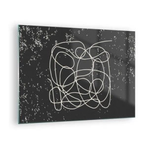 Quadro su vetro - Linea astratta a forma di groviglio su uno sfondo nero strutturato - 70x50cm - Il caos dei pensieri - Decorazione murale moderna per soggiorno e camera da letto ARTTOR
