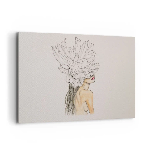 Quadro su tela - Stampe su Tela - Ritratto di donna con decorazione di piume in stile artistico - 100x70cm - Bellezza coronata - Decorazione murale moderna per soggiorno e camera da letto ARTTOR