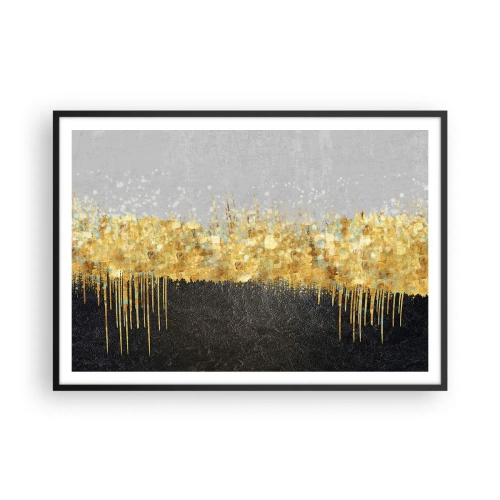 Poster in cornice nera - Composizione astratta nei toni dell'oro e del nero - 100x70cm - Nel profondo e verso l'alto - Decorazione murale moderna per soggiorno e camera da letto ARTTOR