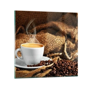 Quadro su vetro - L'odore di caffè con la schiuma del colore del miele - 60x60 cm