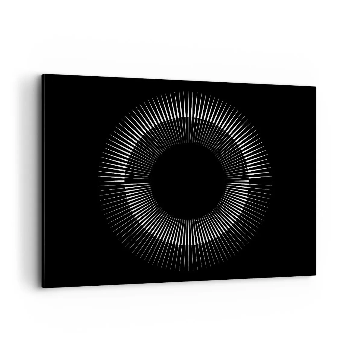 Quadro su tela - Stampe su Tela - Cerchio grafico con raggi in bianco e nero - 100x70cm - Sole nero - Decorazione murale moderna per soggiorno e camera da letto ARTTOR
