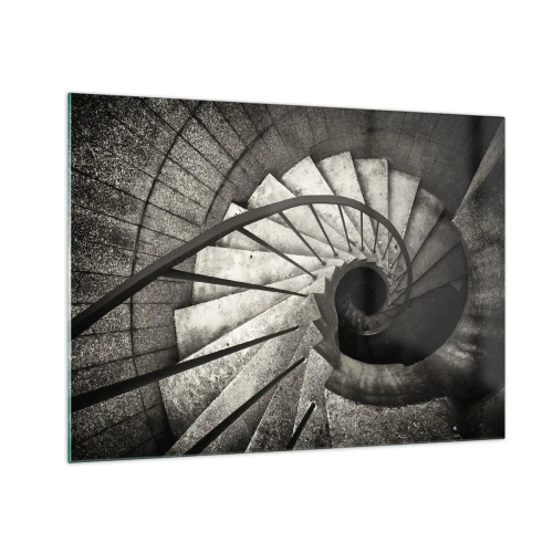 Quadro su vetro - Una scala a chiocciola in bianco e nero vista dall'alto - 70x50cm - Salire e scendere - Decorazione murale moderna per soggiorno e camera da letto ARTTOR