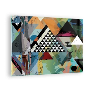 Quadro su vetro - Composizione astratta di forme geometriche e colori - 70x50cm - Come è semplice - Decorazione murale moderna per soggiorno e camera da letto ARTTOR