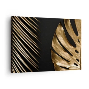 Quadro su tela - Stampe su Tela - Foglie dorate su sfondo nero - 70x50cm - Diverse, ma ugualmente care - Decorazione murale moderna per soggiorno e camera da letto ARTTOR