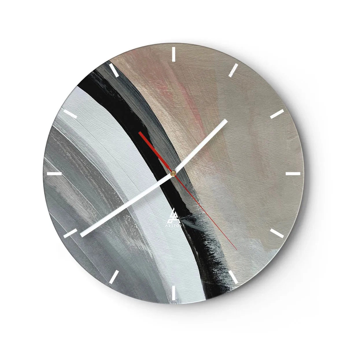 Orologio da parete - Orologio in Vetro - Composizione astratta con un arco nero e sfumature di grigio - 30x30cm - Composizione: arco di nero e grigio - Decorazione murale moderna per soggiorno, cucina e camera da letto ARTTOR