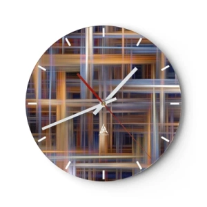 Orologio da parete - Orologio in Vetro - Motivo a scacchi nei toni del marrone e del blu - 30x30cm - Tessute con la luce - Decorazione murale moderna per soggiorno, cucina e camera da letto ARTTOR