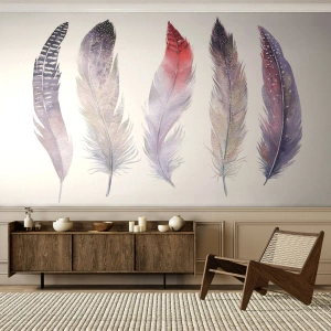 Fotomurali Autoadesivo Deluxe Sticker - Delicate come una nebbia multicolore - Piuma di uccello, Boho, Grafica - 200x140 cm