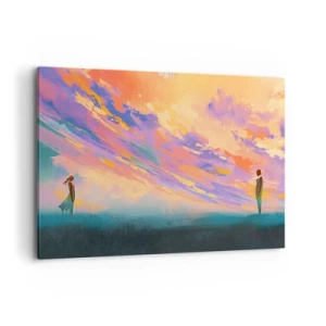 Quadro su tela - Stampe su Tela - Una scena dinamica con figure contro un cielo colorato al tramonto - 120x80cm - Forza di attrazione - Decorazione murale moderna per soggiorno e camera da letto ARTTOR