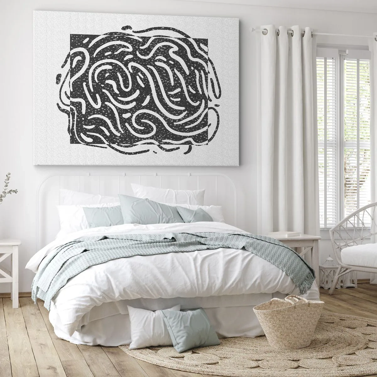 Quadro su tela - Stampe su Tela - Astrazione in bianco e nero in stile geometrico - 70x50cm - Astrazione: la danza della gioia - Decorazione murale moderna per soggiorno e camera da letto ARTTOR