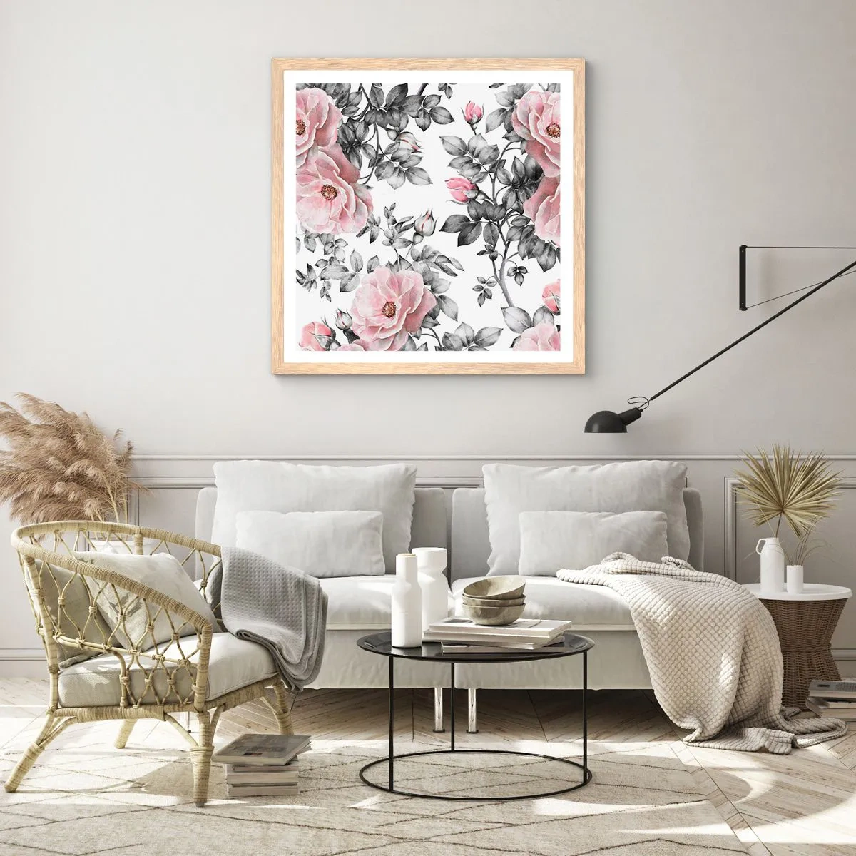 Poster in cornice rovere chiaro - Perdersi tra le rose - 50x50 cm
